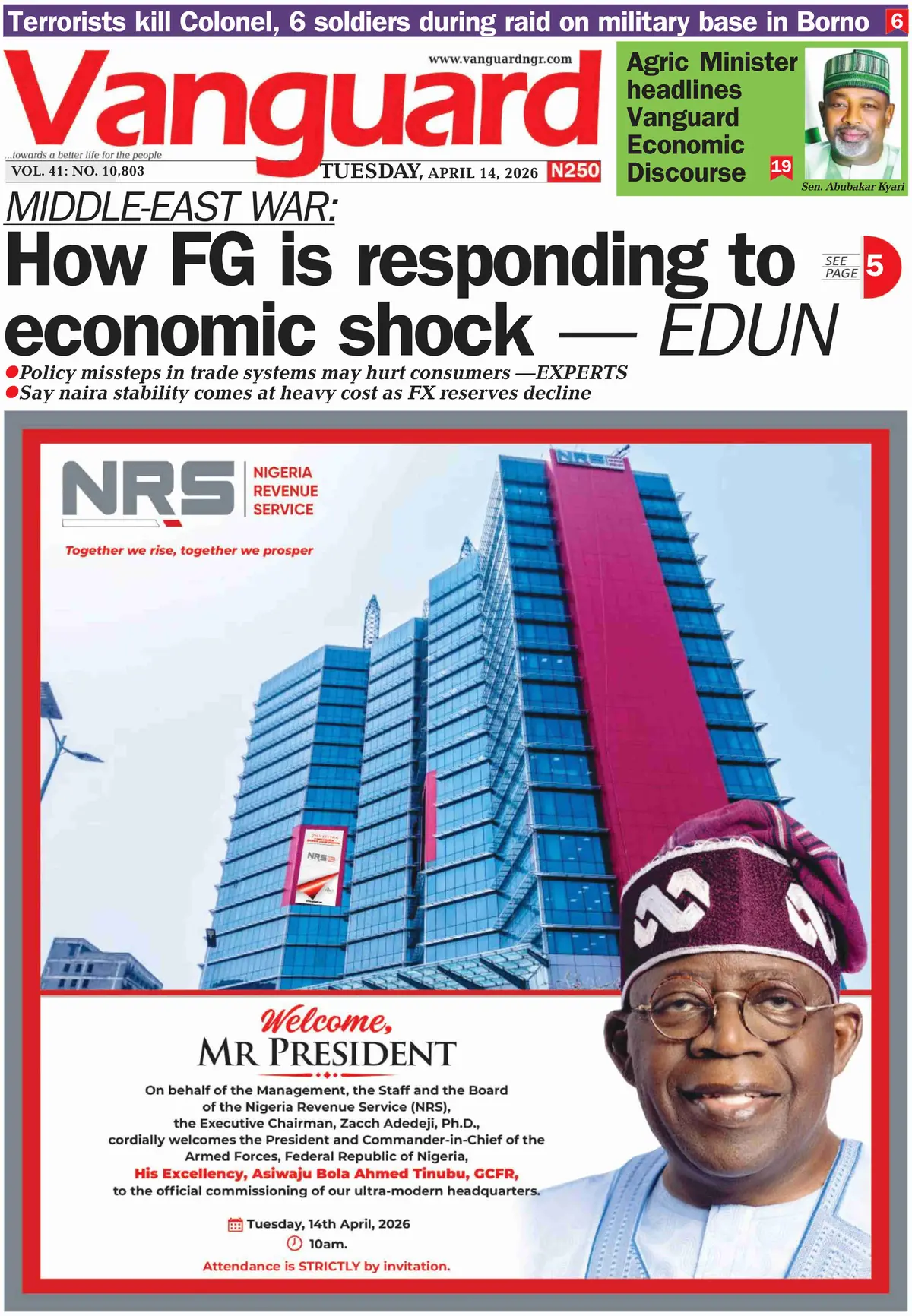 Front Page Vanguard 14/04/2026