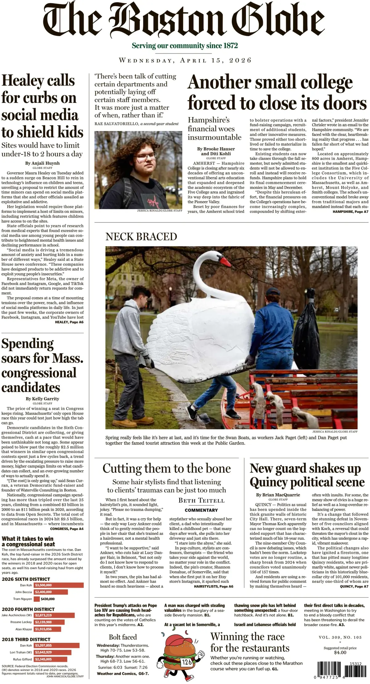 Cover The Boston Globe 15/04/2026