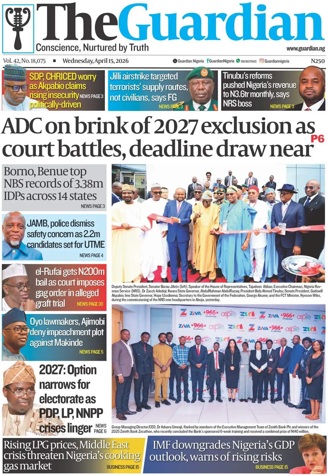 Front Page The Guardia (Nigeria) 15/04/2026