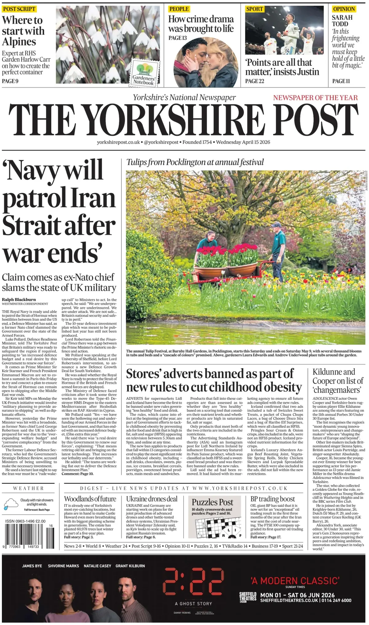 Front Page The Yorkshire Post 15/04/2026