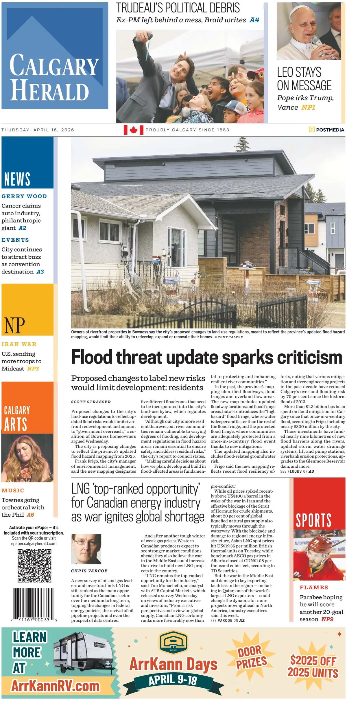 Front Page Calgary Herald 16/04/2026