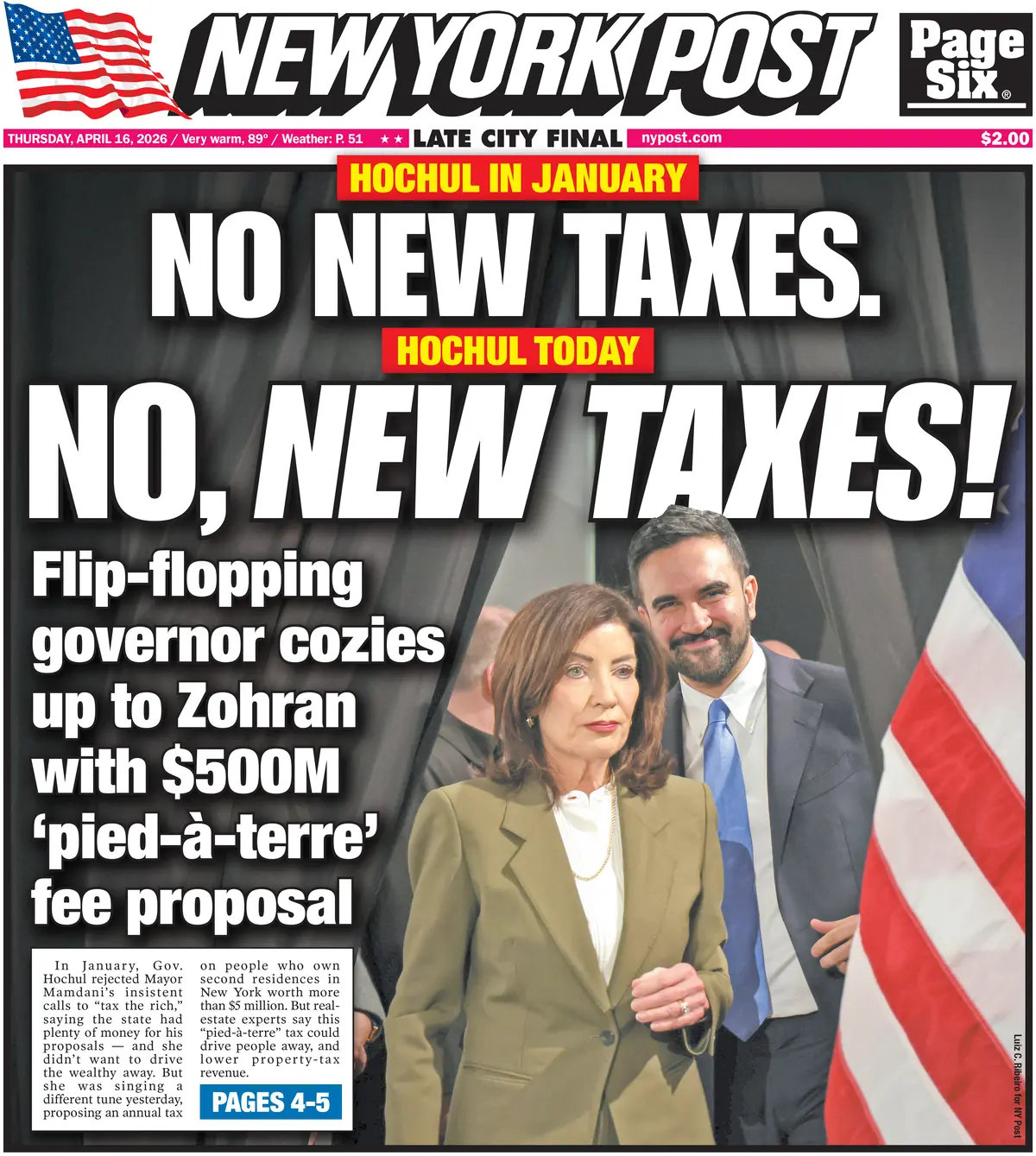 Cover New York Post 16/04/2026