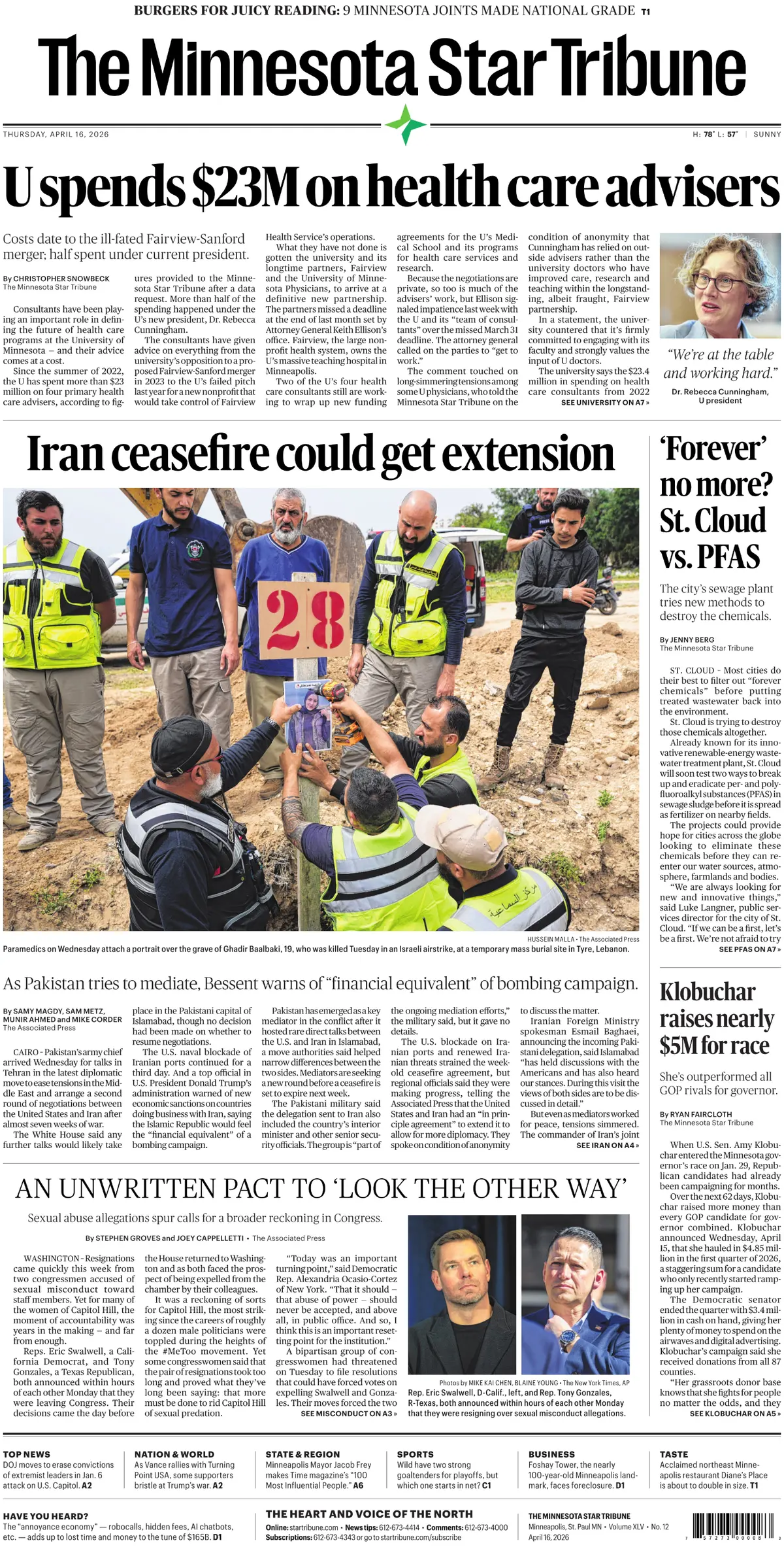 Cover The Minnesota Star Tribune 16/04/2026