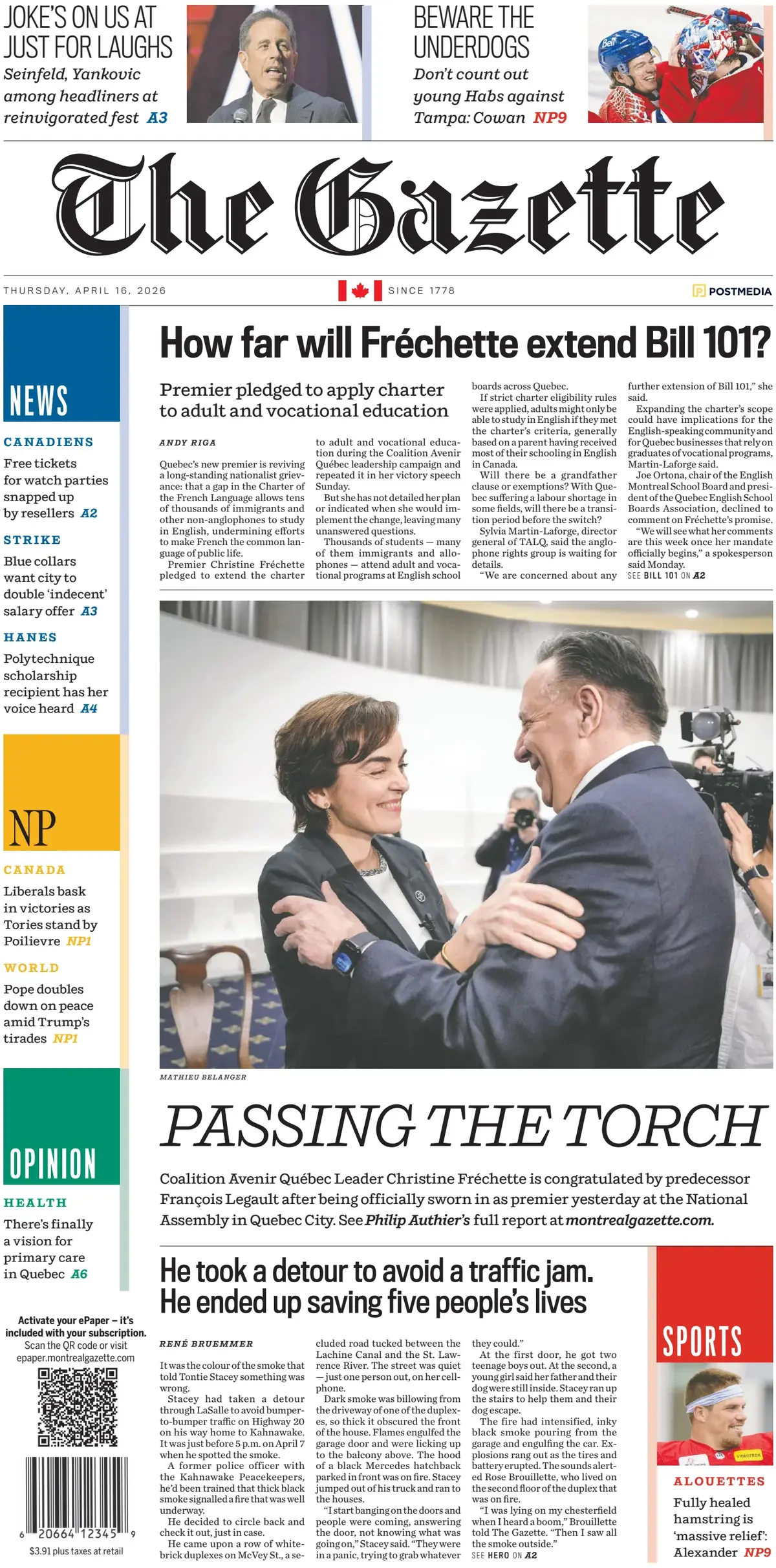 Front Page The Gazette (Montreal) 16/04/2026