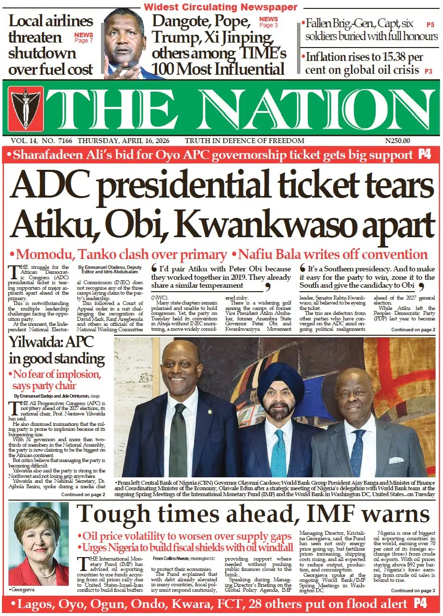 Front Page The Nation (Nigeria) 16/04/2026