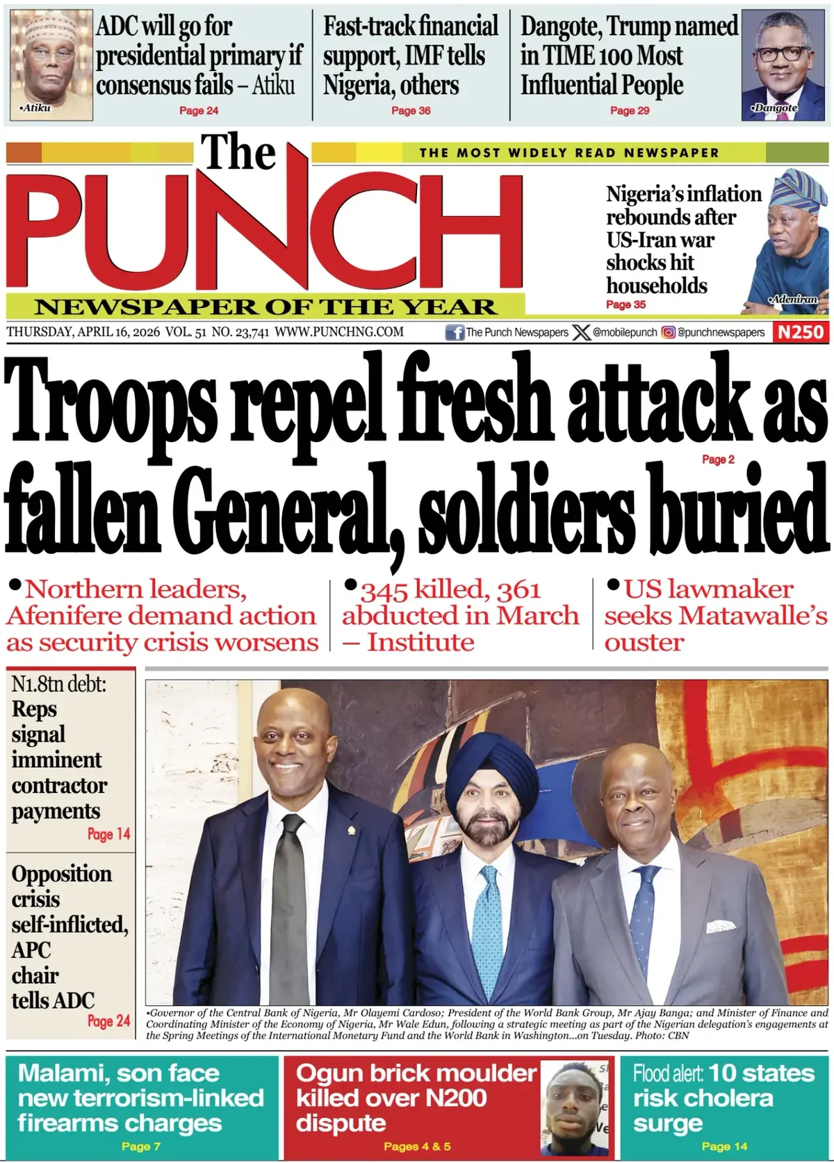 Front Page The Punch 16/04/2026