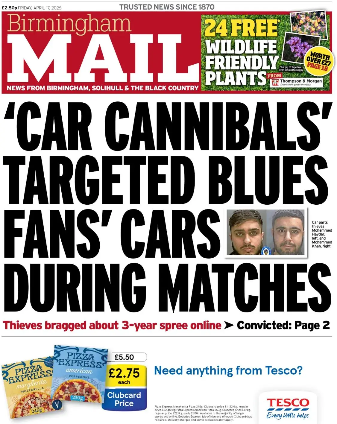 Front Page Birmingham Mail 17/04/2026