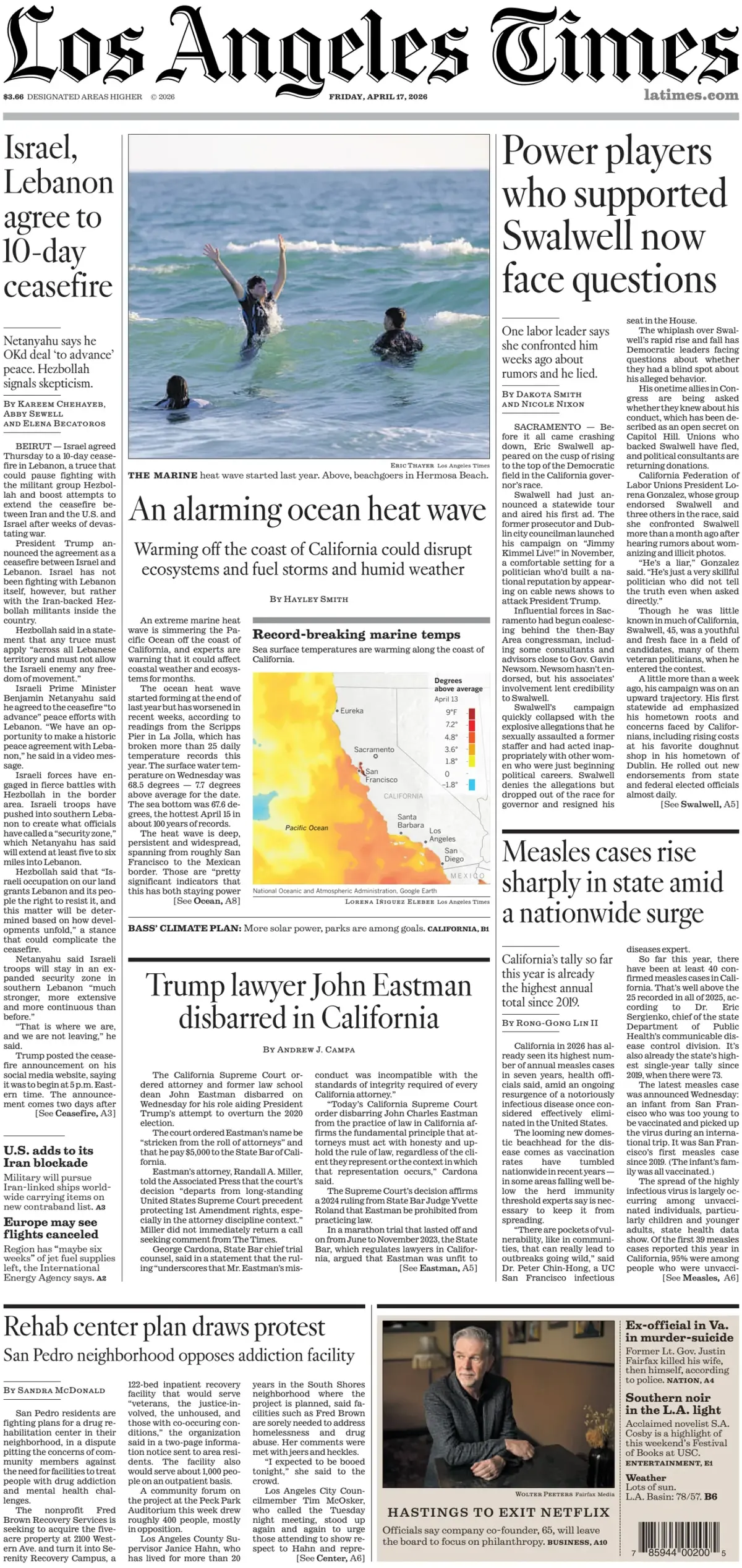 Cover Los Angeles Times 17/04/2026