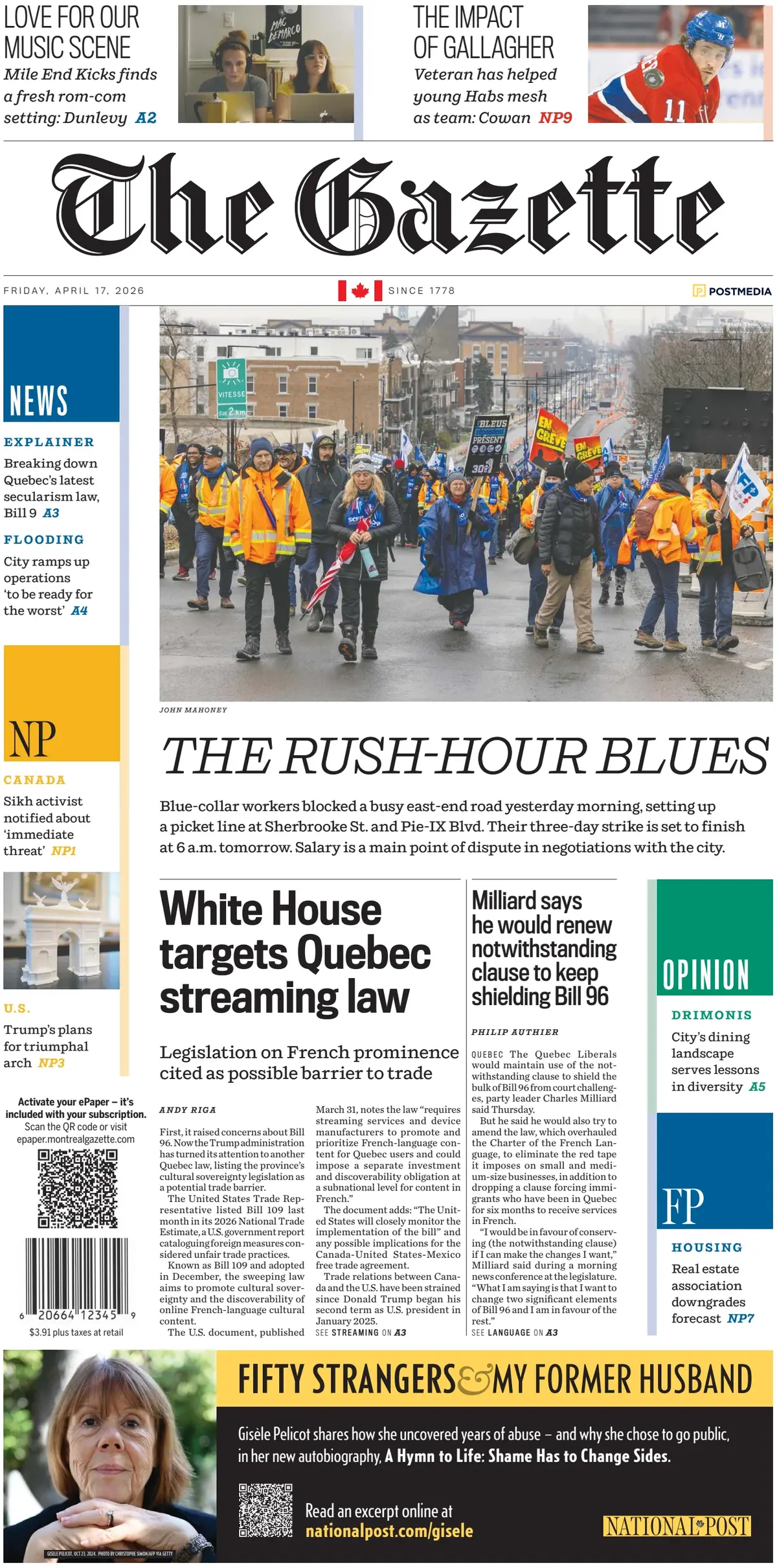 Front Page The Gazette (Montreal) 17/04/2026
