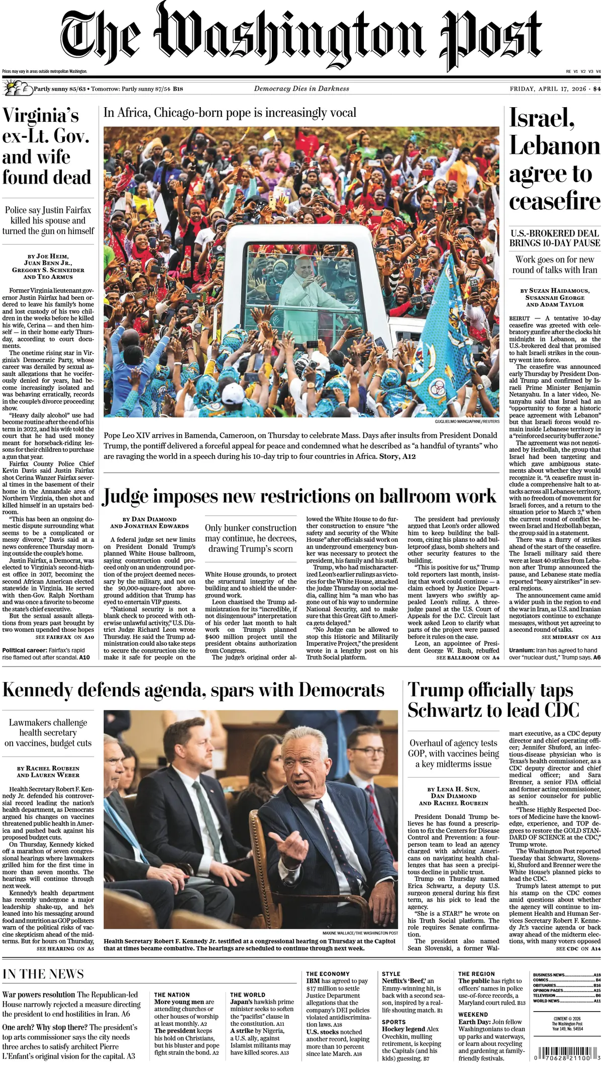 Cover The Washington Post 17/04/2026