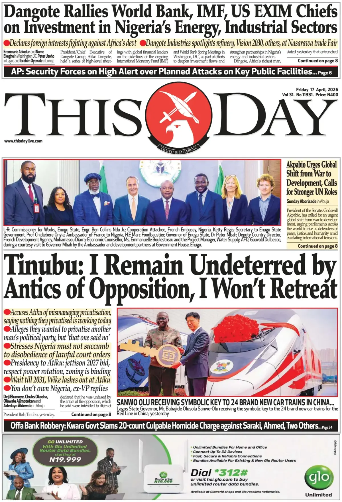 Front Page ThisDay 17/04/2026