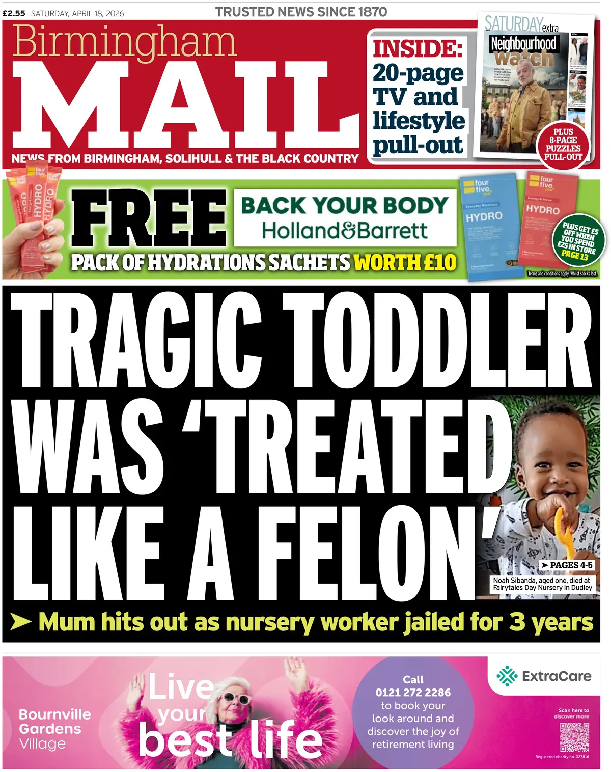 Front Page Birmingham Mail 18/04/2026