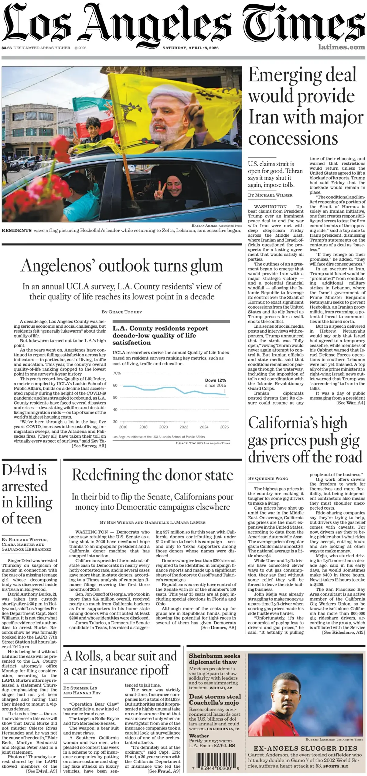 Cover Los Angeles Times 18/04/2026