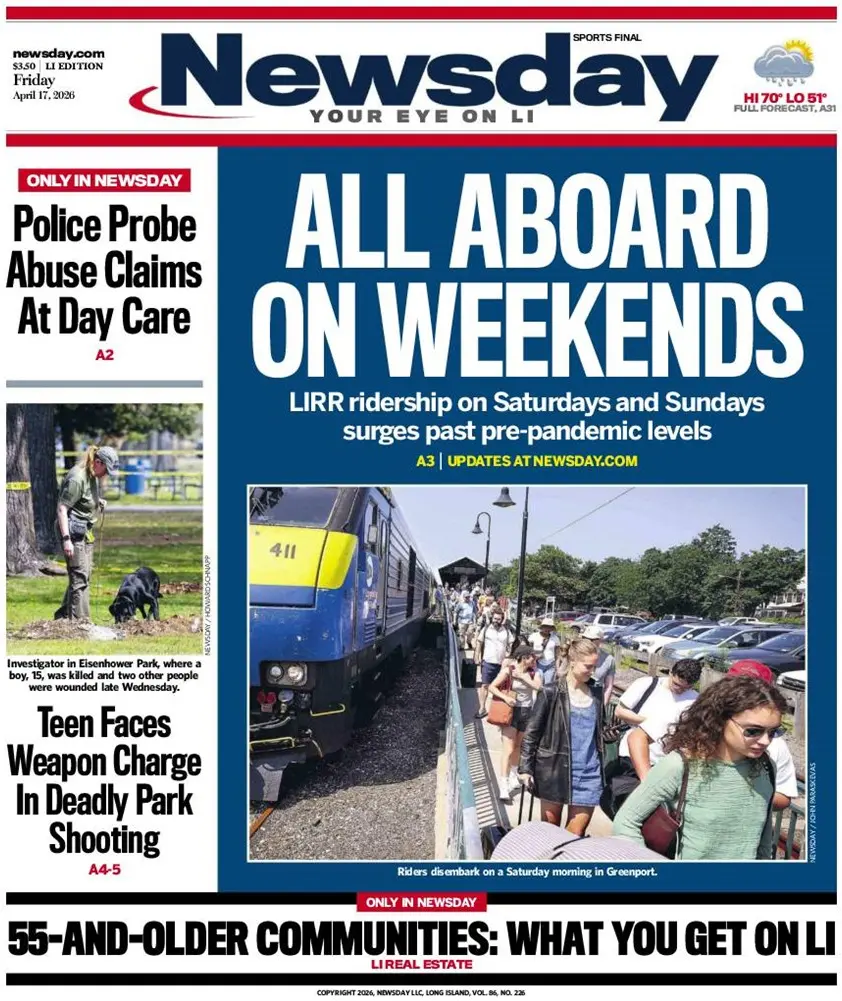 Cover Newsday 18/04/2026