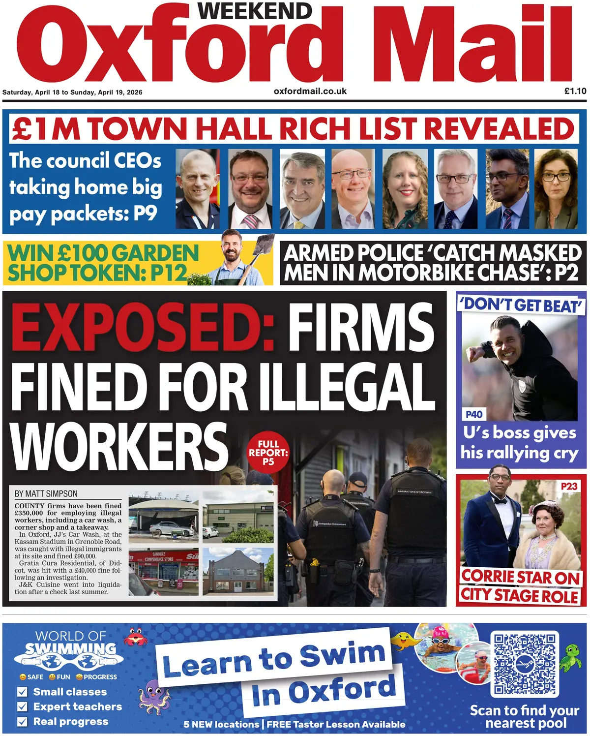 Front Page Oxford Mail 19/04/2026
