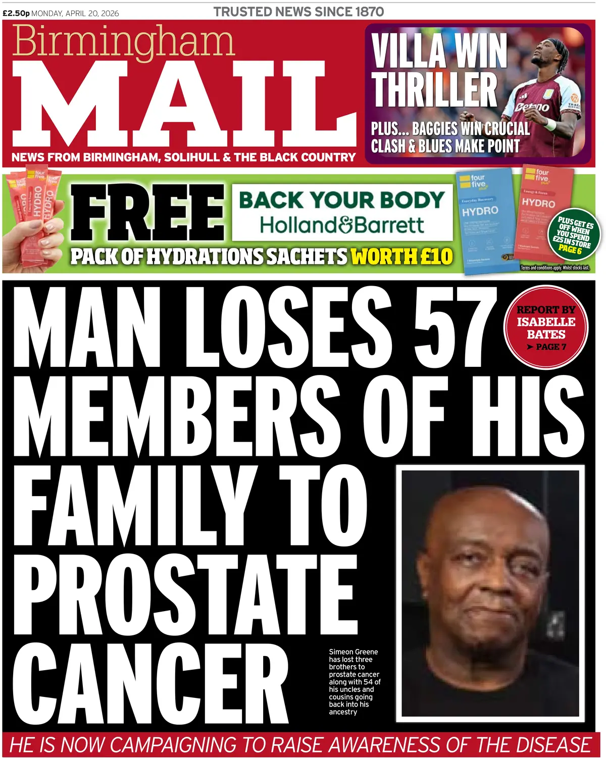 Front Page Birmingham Mail 20/04/2026