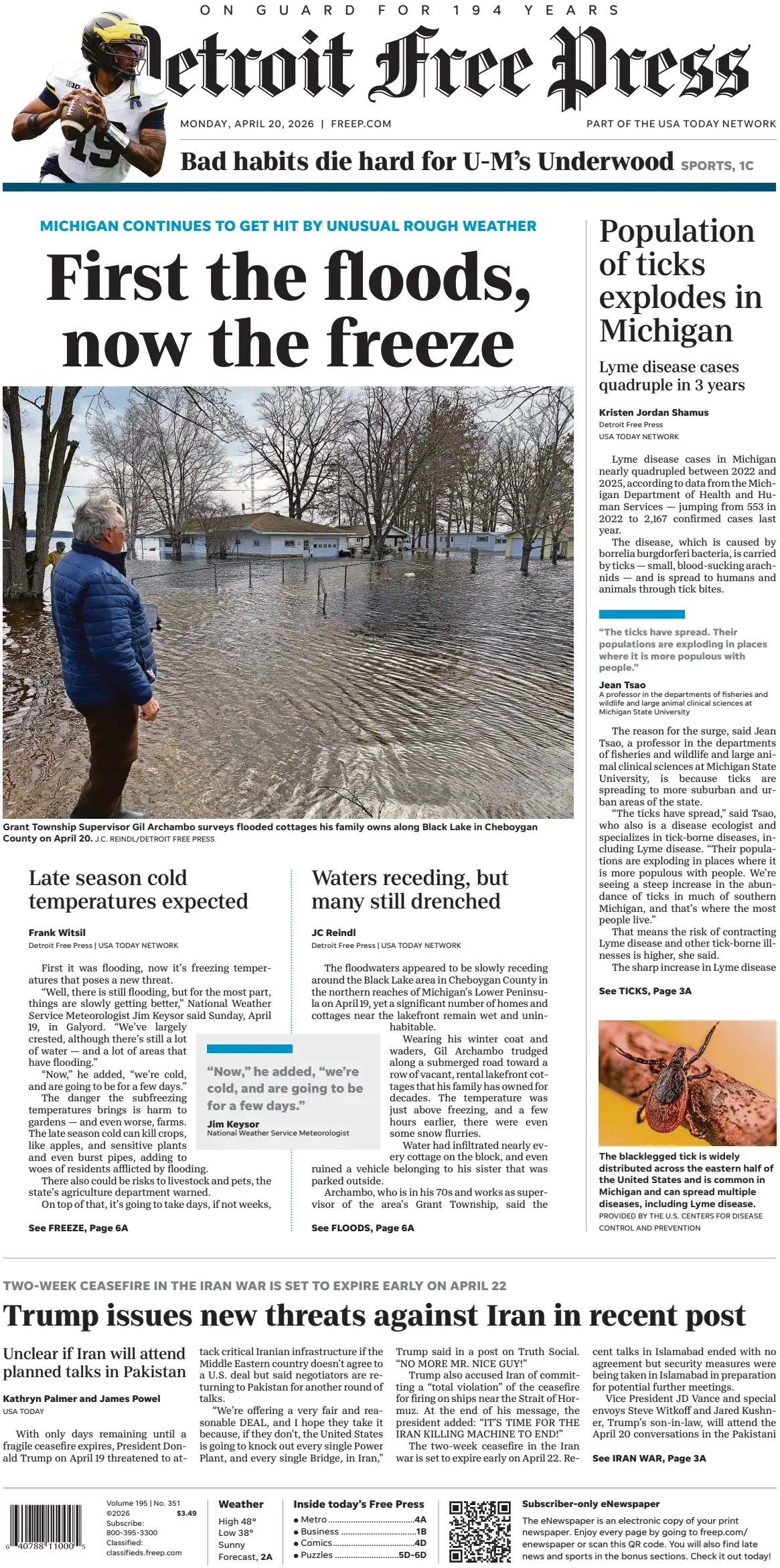 Cover Detroit Free Press 20/04/2026