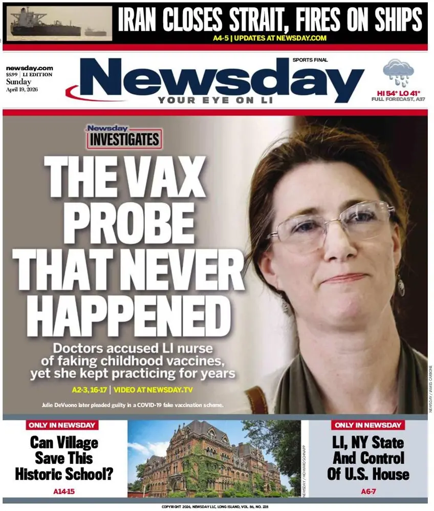 Cover Newsday 20/04/2026