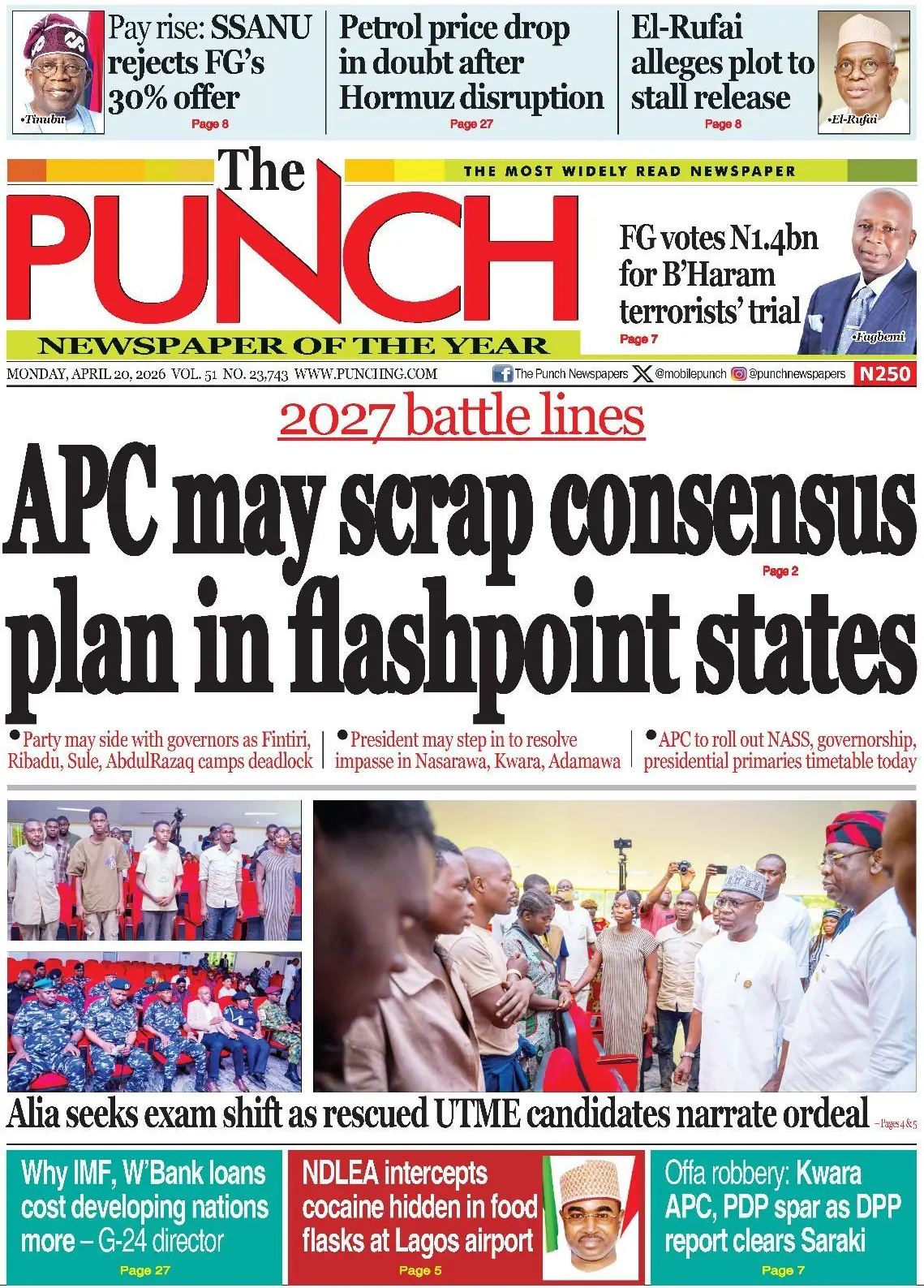 Front Page The Punch 20/04/2026