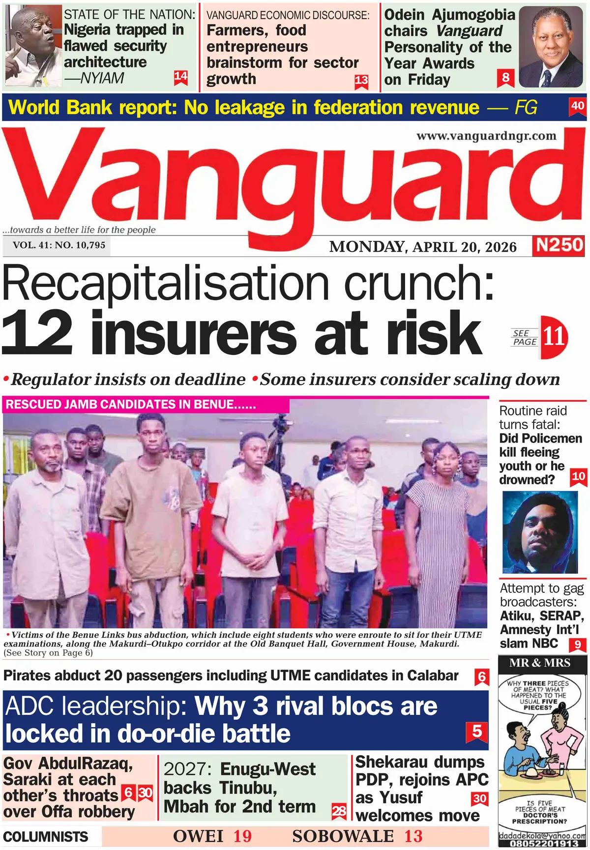 Front Page Vanguard 20/04/2026