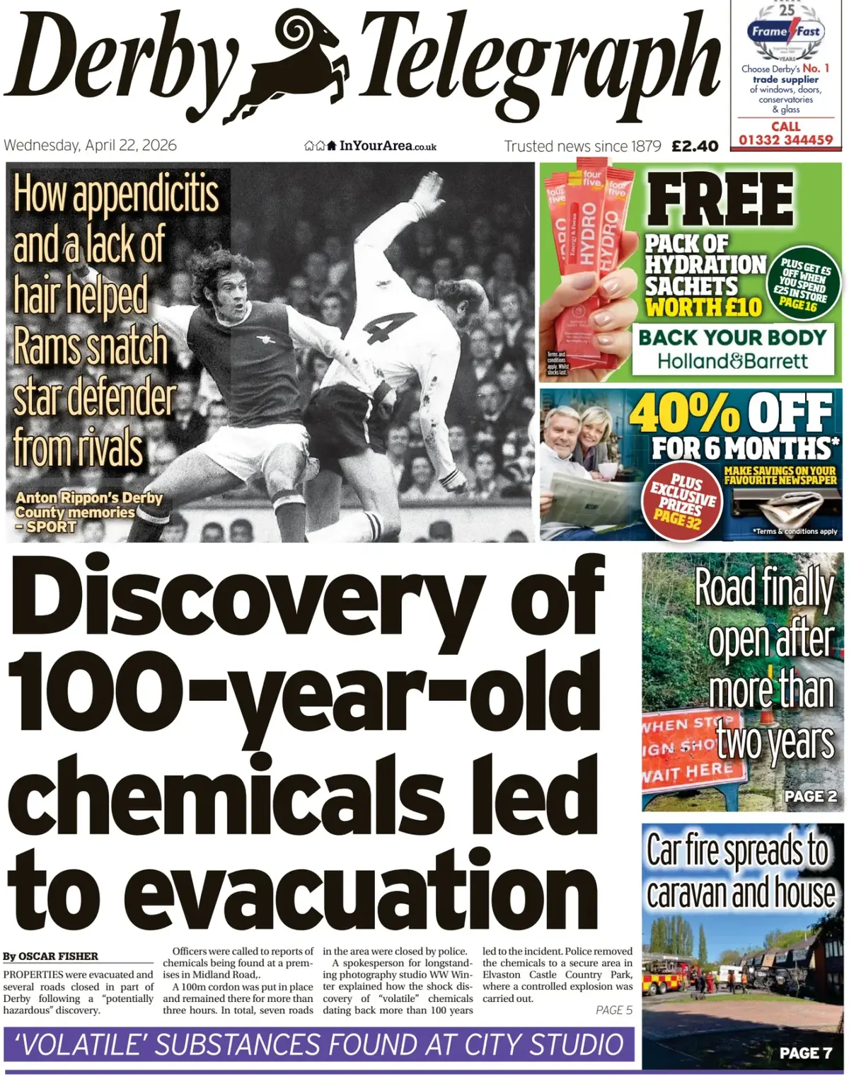 Front Page Derby Telegraph 22/04/2026