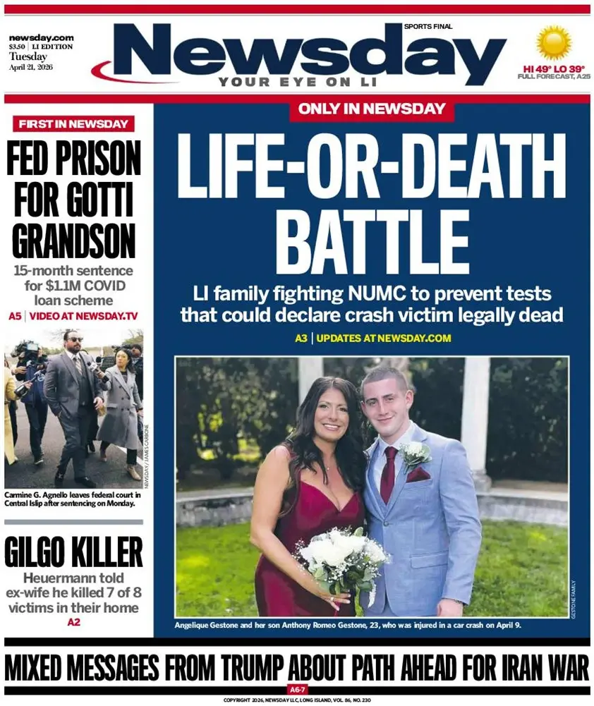 Cover Newsday 22/04/2026
