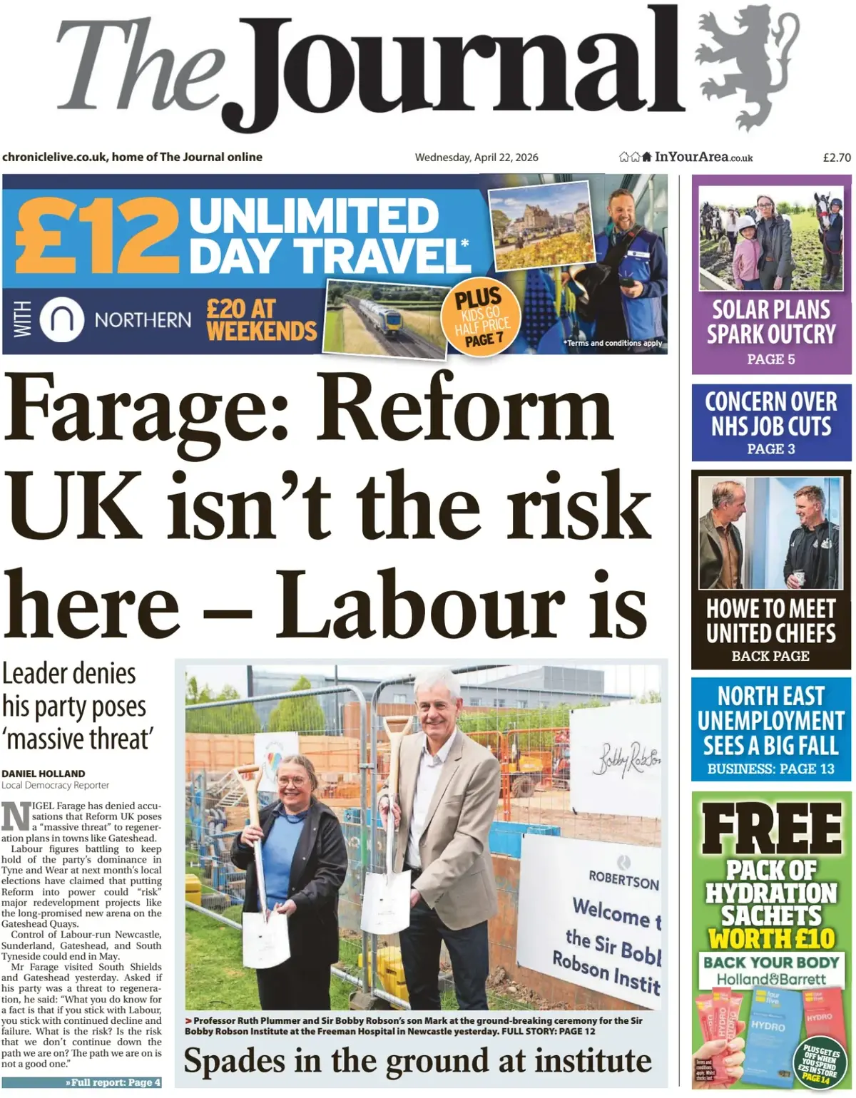 Front Page The Journal | Newcastle 22/04/2026