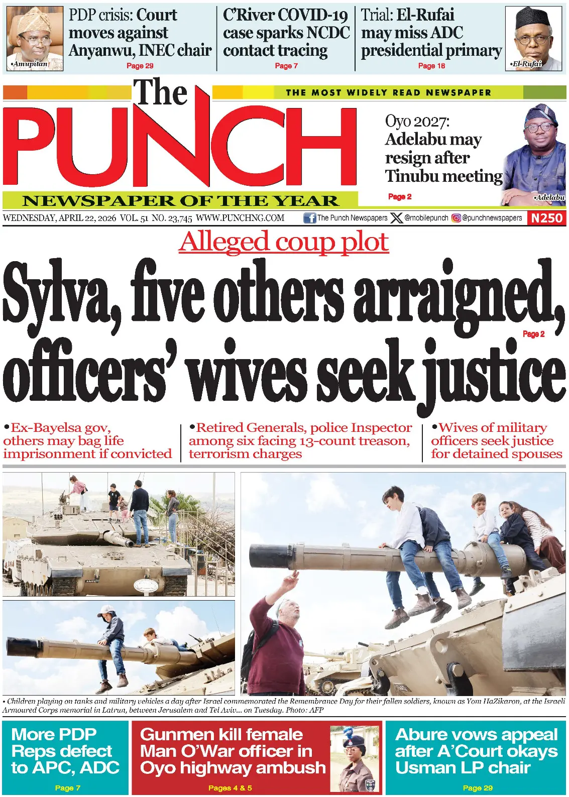 Front Page The Punch 22/04/2026