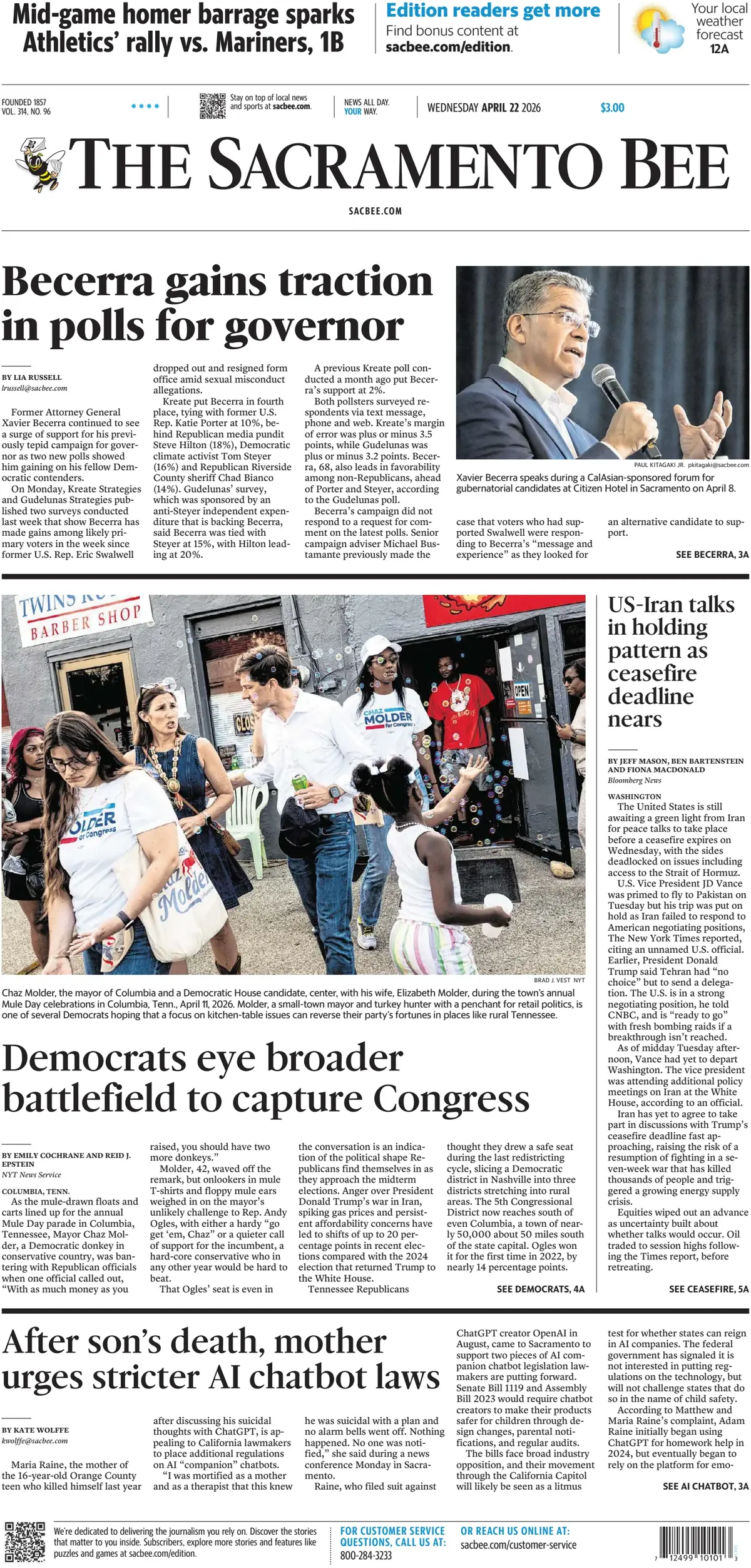 Cover The Sacramento Bee 22/04/2026