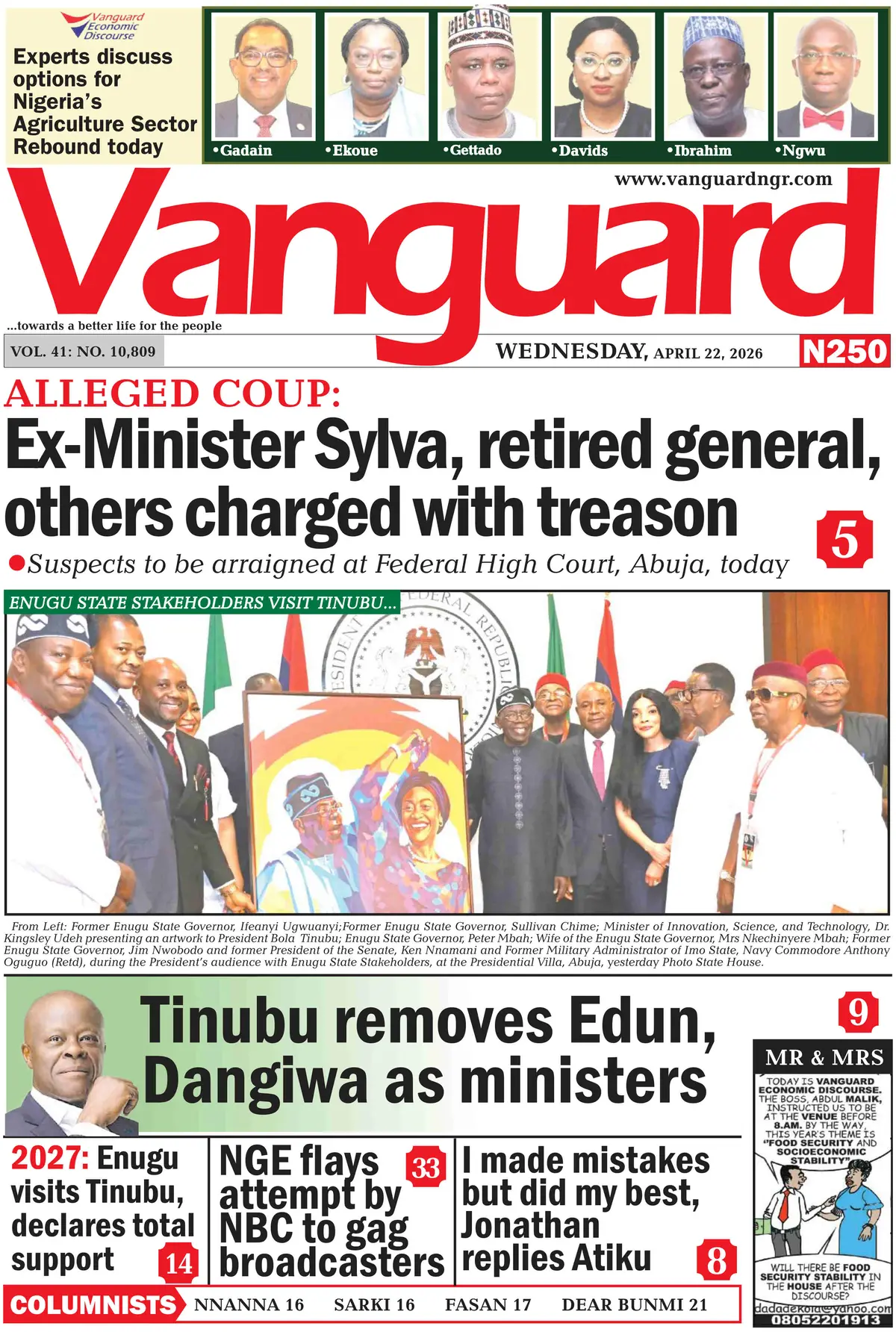 Front Page Vanguard 22/04/2026