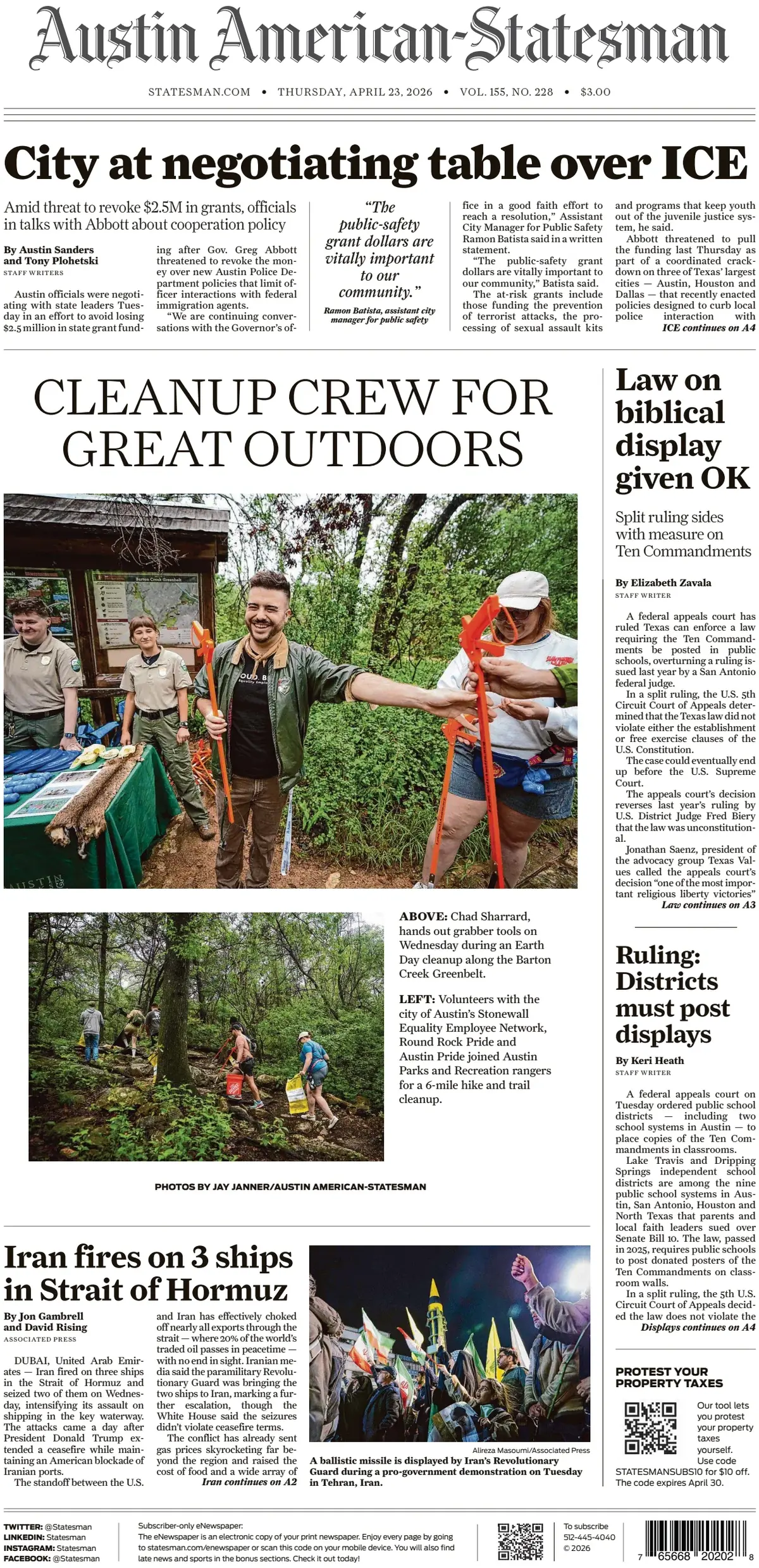 Cover Austin American-Statesman 23/04/2026