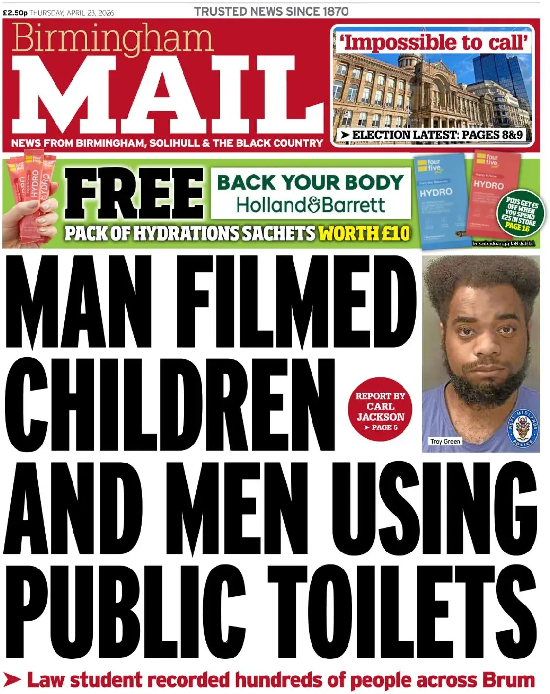 Front Page Birmingham Mail 23/04/2026