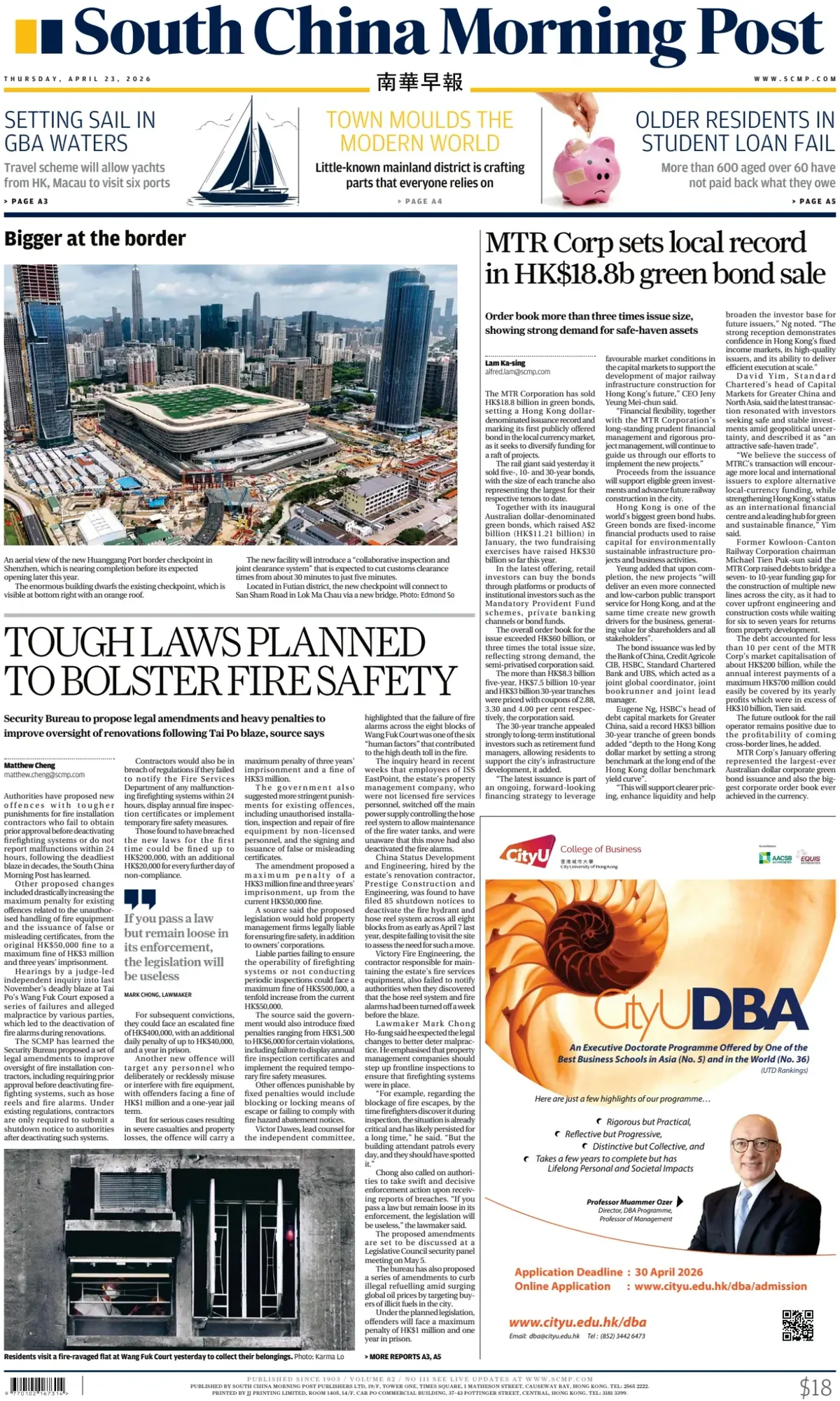 Front Page South China Morning Post 23/04/2026