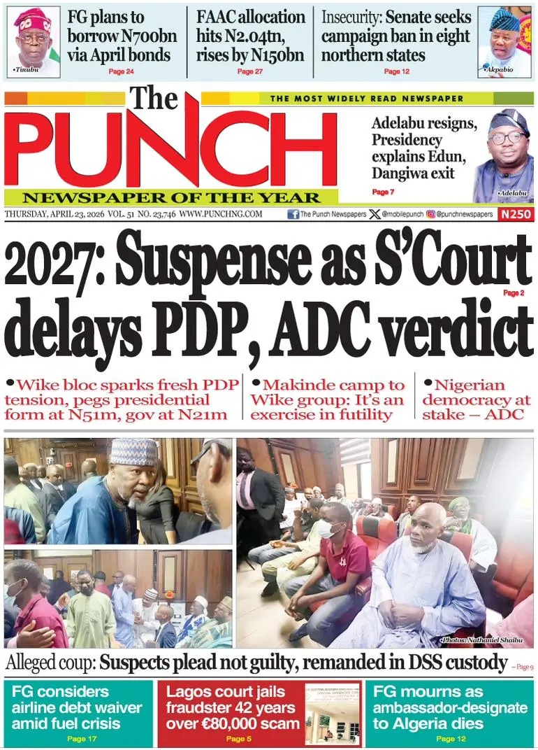 Front Page The Punch 23/04/2026