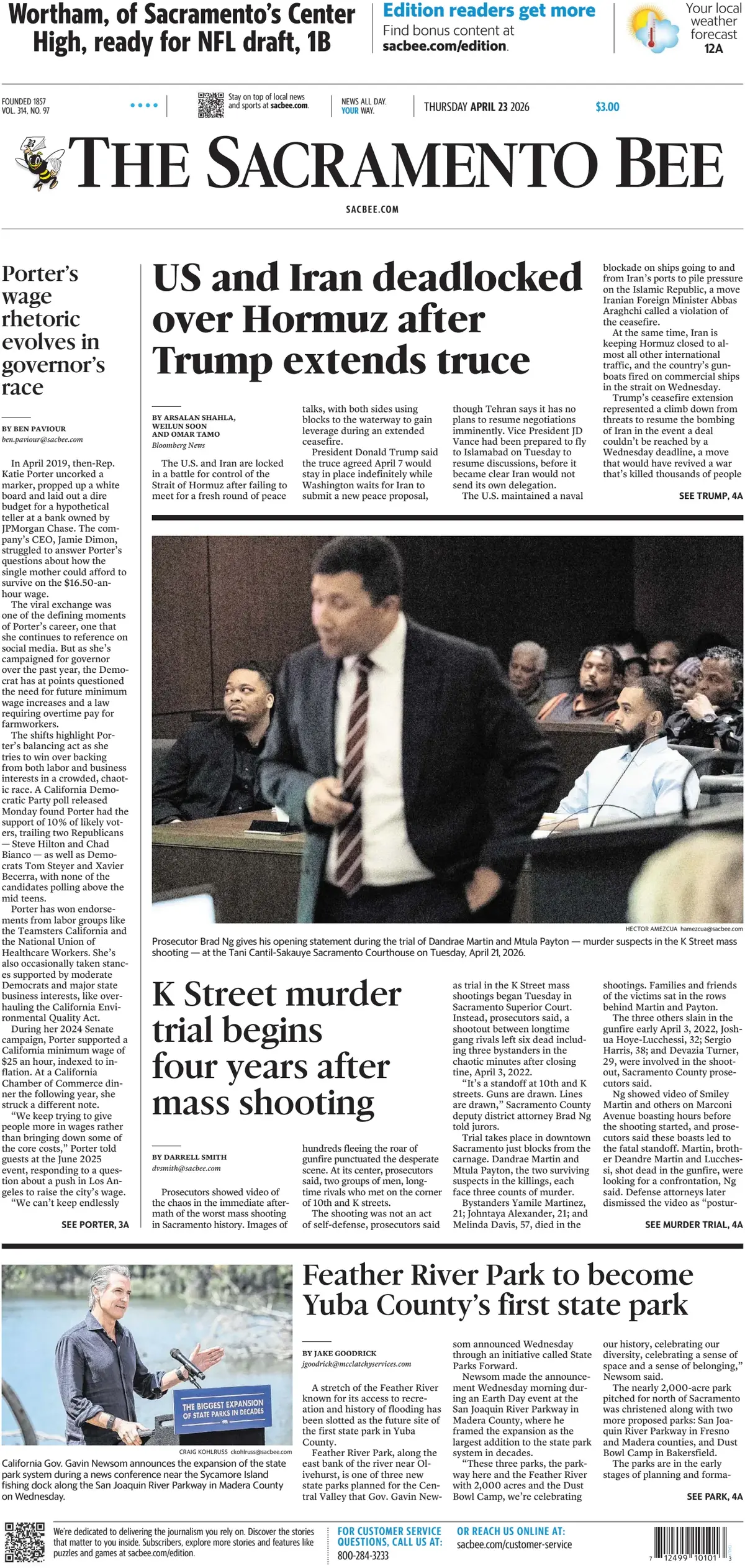 Cover The Sacramento Bee 23/04/2026