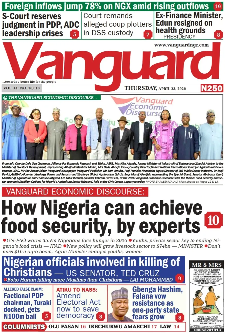 Front Page Vanguard 23/04/2026