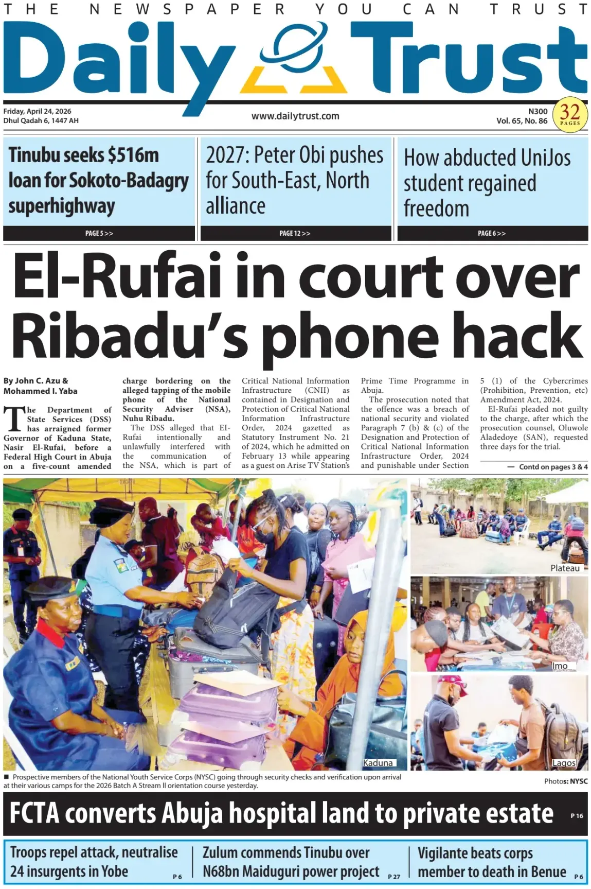 Front Page Daily Trust 24/04/2026