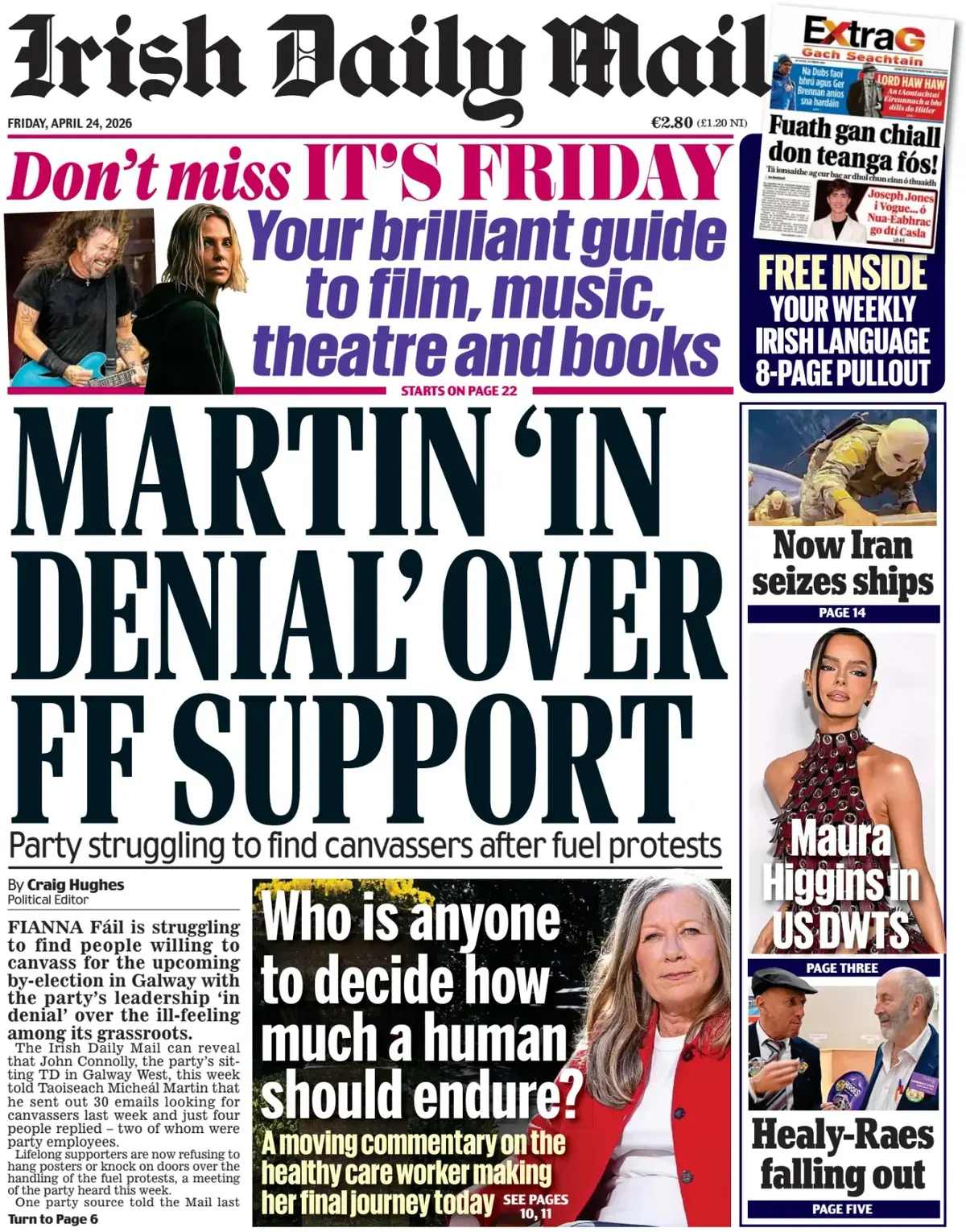 Front Page Irish Daily Mail 24/04/2026