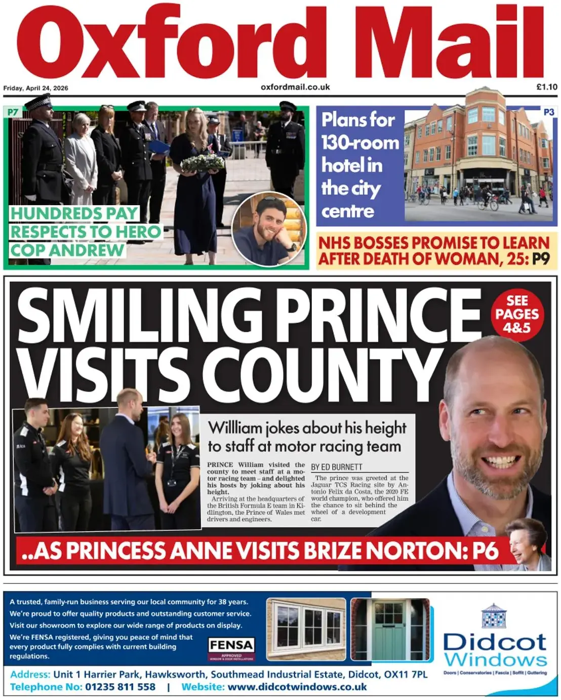 Front Page Oxford Mail 24/04/2026