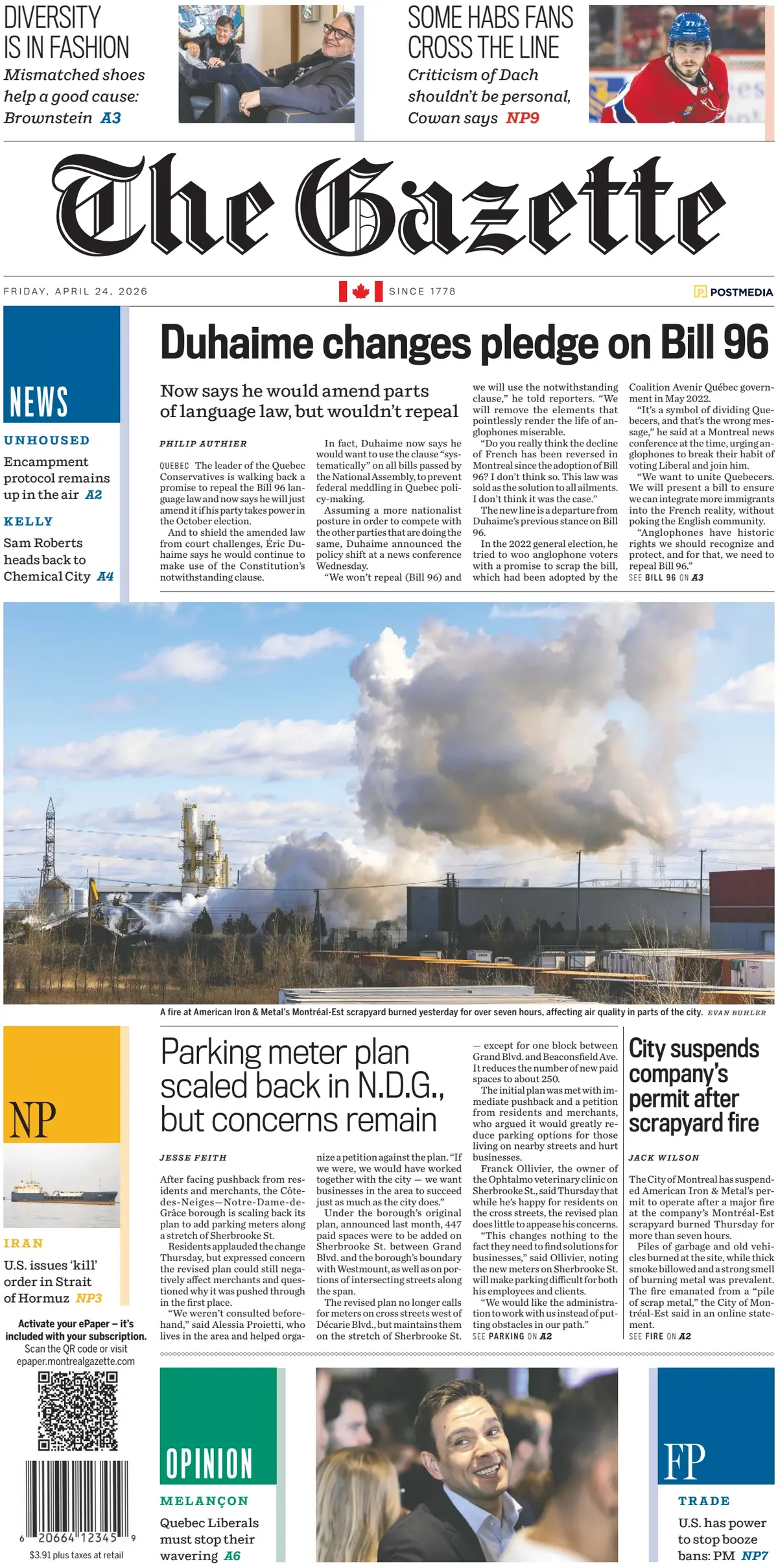 Front Page The Gazette (Montreal) 24/04/2026