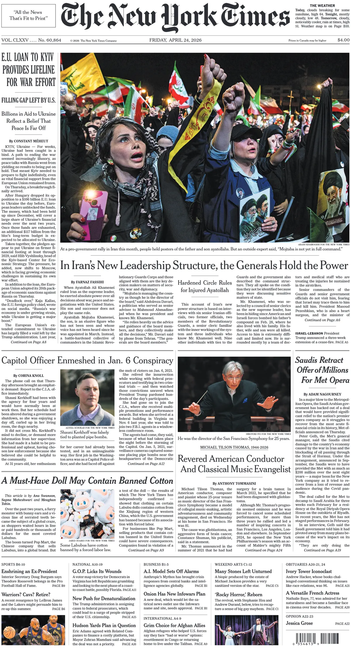 Cover The New York Times 24/04/2026