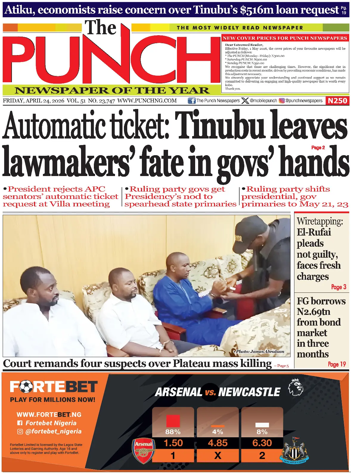 Front Page The Punch 24/04/2026