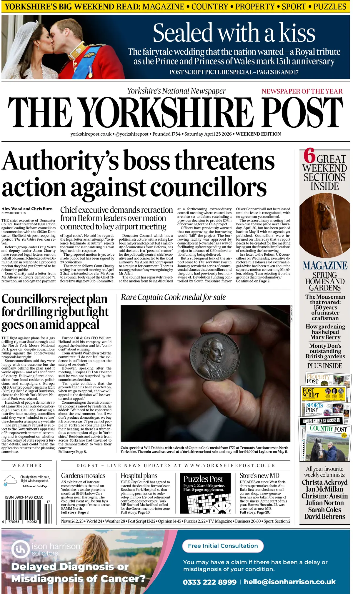 Front Page The Yorkshire Post 25/04/2026