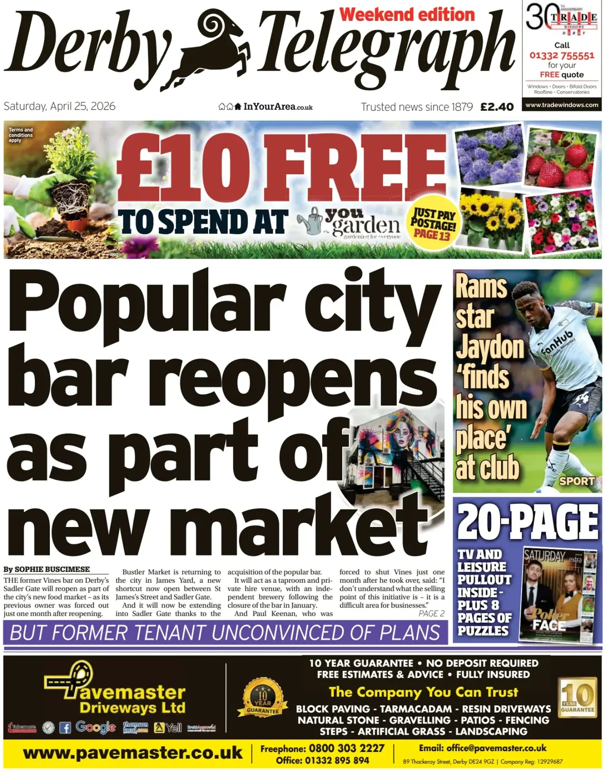 Front Page Derby Telegraph 25/04/2026