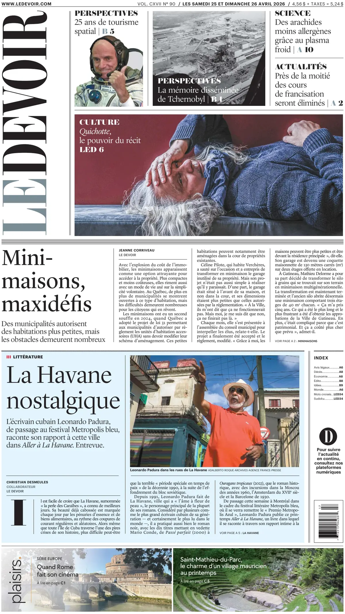 Front Page Le Devoir 26/04/2026