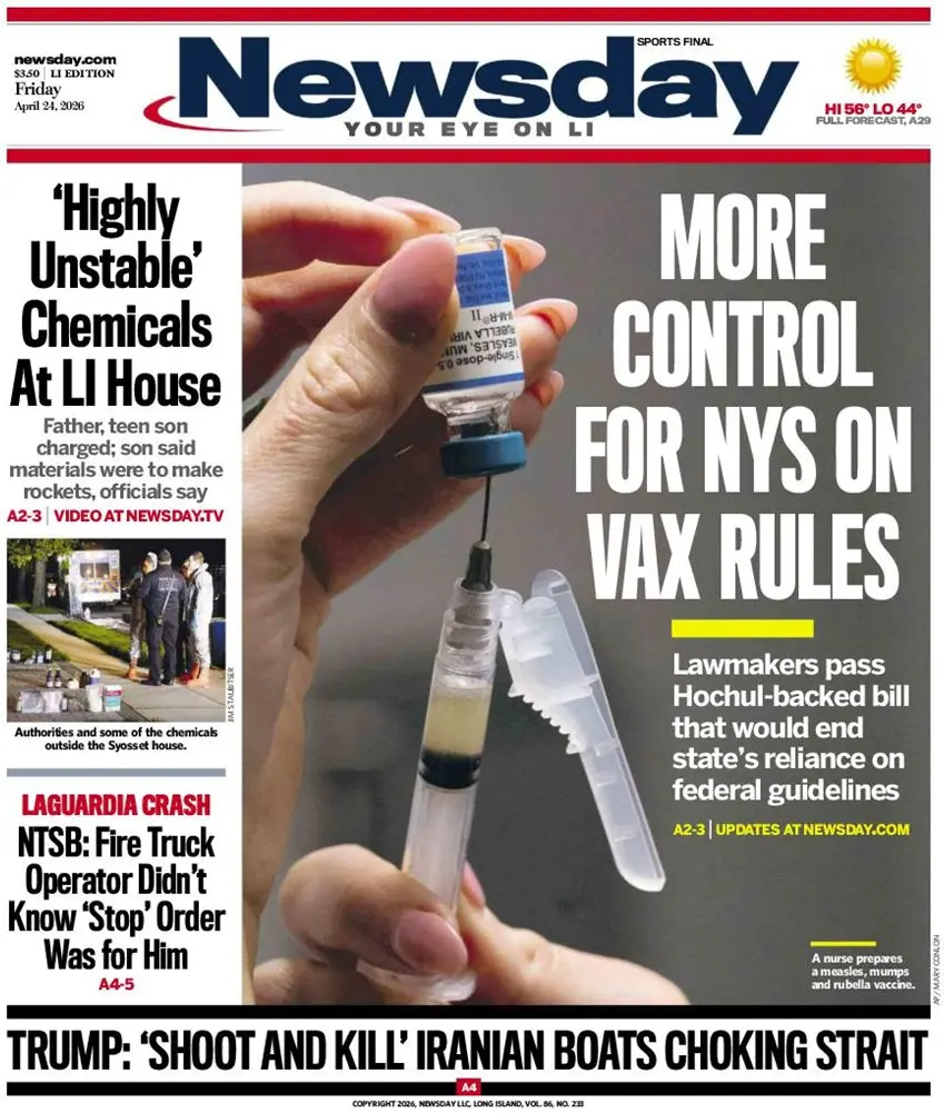 Cover Newsday 25/04/2026