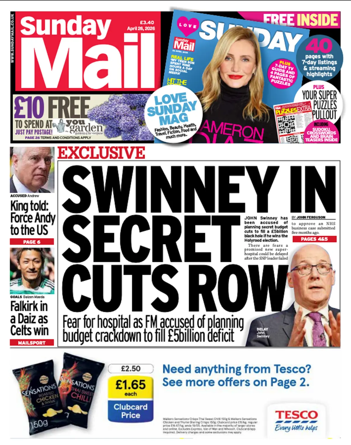 Cover Sunday Mail 26/04/2026