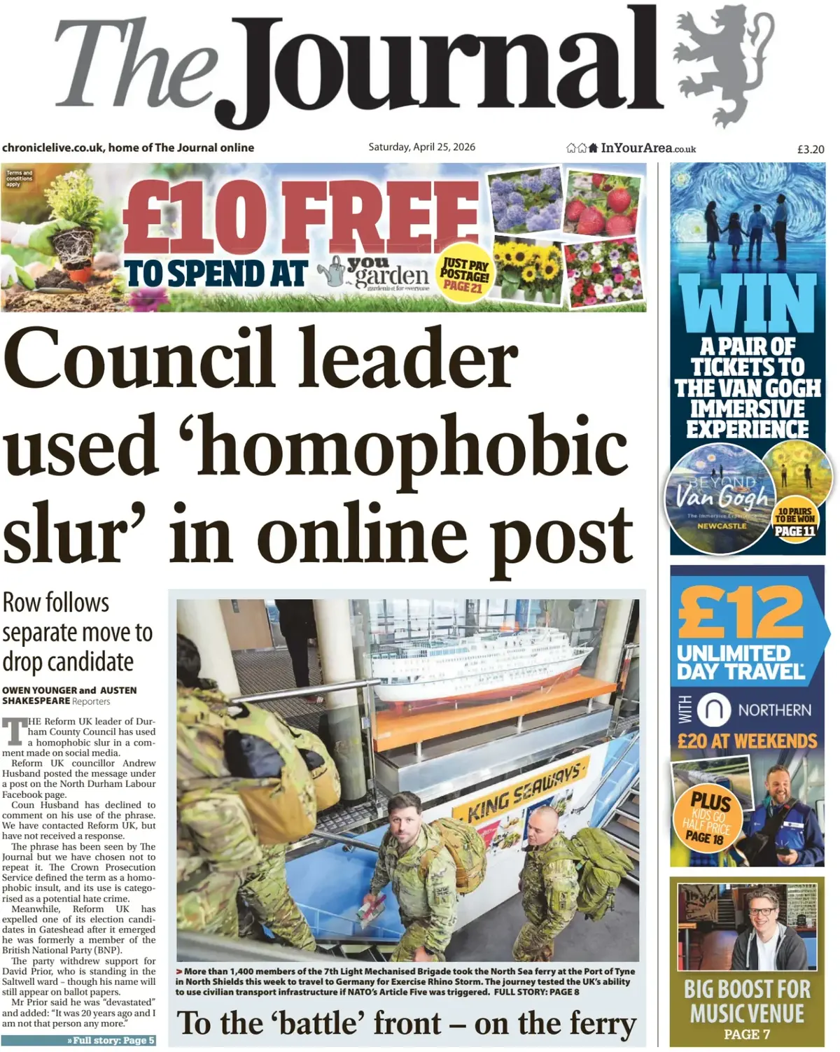 Front Page The Journal | Newcastle 25/04/2026