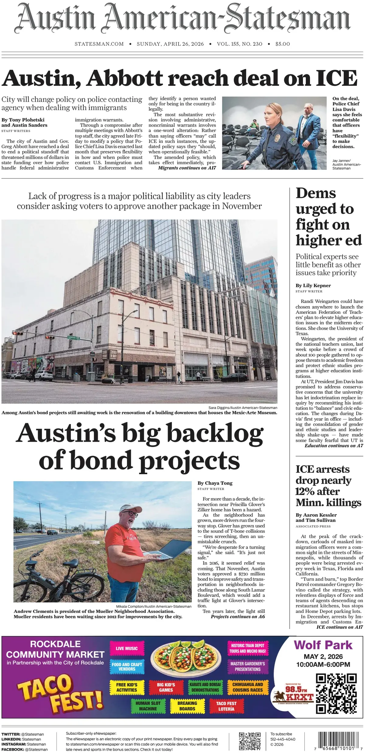 Cover Austin American-Statesman 26/04/2026
