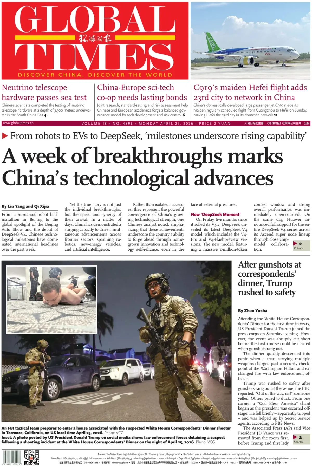 Front Page Global Times 27/04/2026